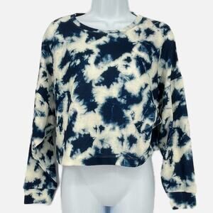 Justice Girl's Tie-Dye Hacci Cropped Sweatshirt in French Navy Size Large